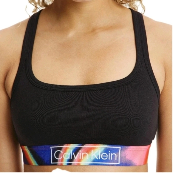 NEW Calvin Klein Plus Modern Cotton Unlined Bralette Black Rainbow Sz 1X NWT - Picture 1 of 9